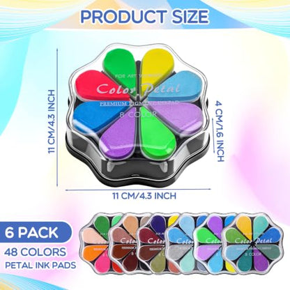 Jetec 6 Pack Petal Stamp Ink Pads for DIY Stamping, Bright 48 Colors - color: Bright 48 Colors
