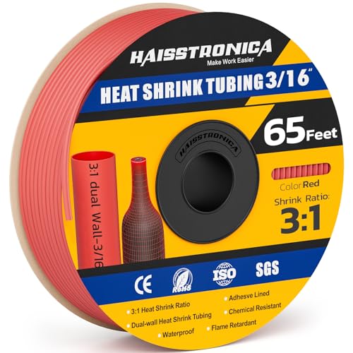 haisstronica 65Ft 3:1 Heat Shrink Tubing Roll 3/16" Red - color: Red, size: 3/16inch