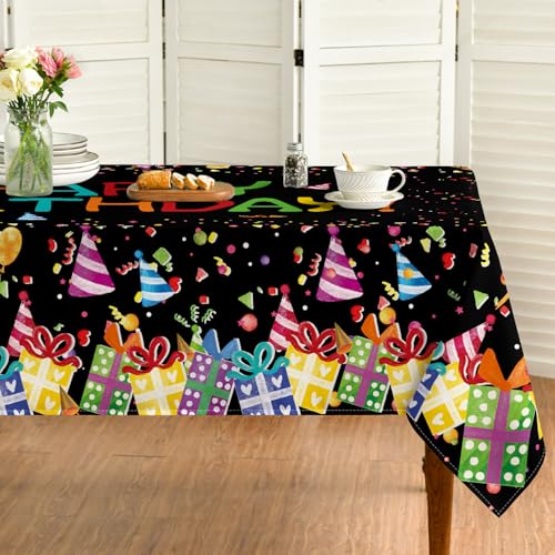 Horaldaily Black Birthday Tablecloth, 60x84 Inch Rectangular - color: Black, size: 60" x 84" (Rectangular)
