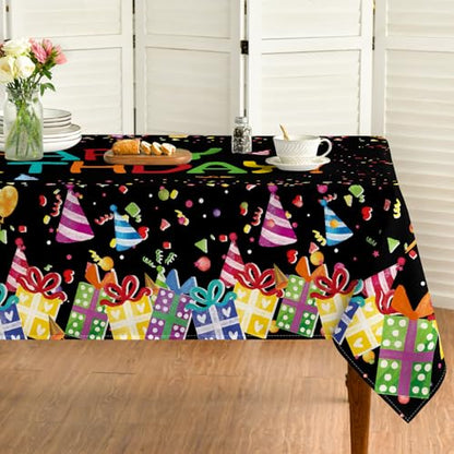 Horaldaily Black Birthday Tablecloth, 60x84 Inch Rectangular - color: Black, size: 60" x 84" (Rectangular)