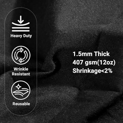 12oz Heavy Duty Cotton Canvas Fabric, Thickend Cotton Duck Cloth, 2 Yard - color: Black, size: 2 Yards Pre-cut