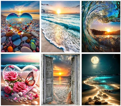 6 Pack Diamond Art Kits for Adults, Beach 5D Diamond Painting for Adults - color: 6 Pack-Beach