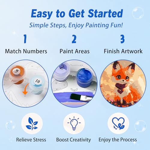 AUKELHJ Paint by Numbers Kit for Kids with Frame, Fox, 8X8 inch - color: 14-Fox