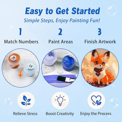 AUKELHJ Paint by Numbers Kit for Kids with Frame, Fox, 8X8 inch - color: 14-Fox