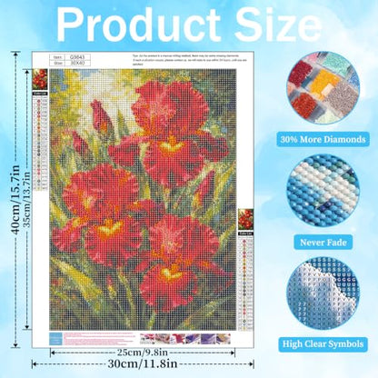 xcemhil Flower Diamond Art Kits for Adults, Iris 5D Diamond Painting Kits - color: 11-Flower, size: 12x16 inch