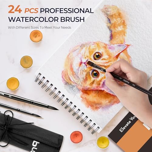 Nicpro 24Pcs Watercolor Brushes, Professional Paint Brushes for Artists - color: Black