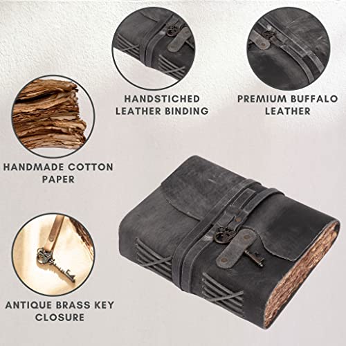 LEATHER VILLAGE Fancy Journal Key Lock, Slate Grey 6x4. - color: Grey, size: 6"X4"