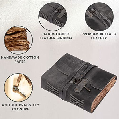 LEATHER VILLAGE Leather Notebook Key Lock, Slate Grey 8x6. - color: Grey, size: 8"X6"