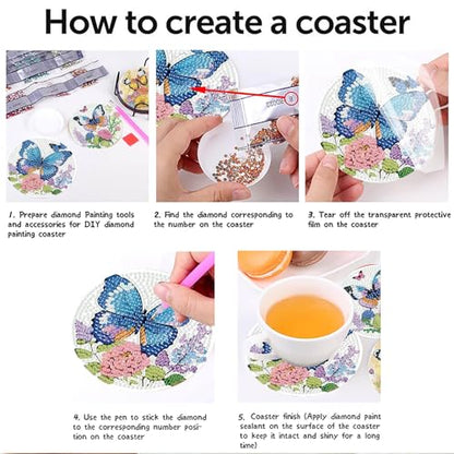 cupmod 8PCS Butterfly Diamond Art Coaster Kits for Adults,Diamond Painting Coasters with Holder, Crafts Kits for DIY Coasters Diamond Art Kits for Adults - color: Jxbd53