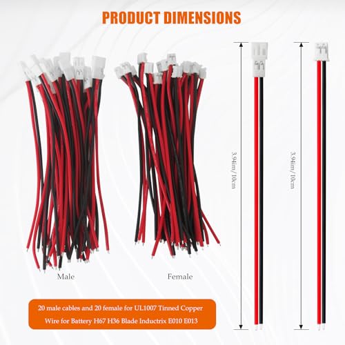 40pcs JST-PH 2.0 Male and Female Connector Cable Compatible with Battery JJRC H36 H67 Blade Inductrix E010 E013