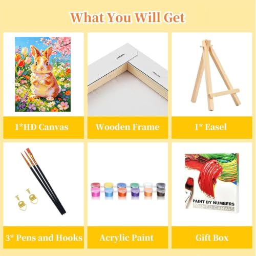 HITO Panda Paint by Numbers Kit for Kids with Frame Easel 8x12 inch - color: Spring Bunny