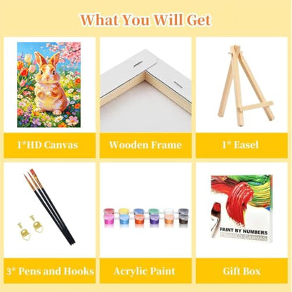 HITO Panda Paint by Numbers Kit for Kids with Frame Easel 8x12 inch - color: Spring Bunny
