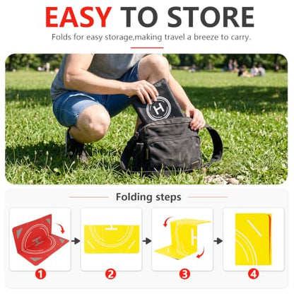 Night Reflective Drone Landing Pad, Foldable Quick-Fold Heavy-Duty Double-Sided Launch Pad (25 inch), Waterproof and Dirt-Resistant Portable, Drone Accessory - Yellow/Red - color: Yellow/Red-25inch