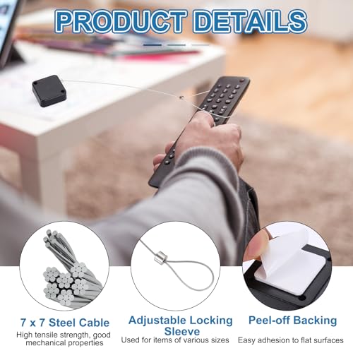 PATIKIL 3.3ft (1M) Retractable Remote Control Cable Tether 2N, 3PCS Remote Control Security Lanyard Lock Adjustable Locking Leash with Rope Locks for TV Phone Tablets Showroom, Black - color: Black, size: 3.3ft