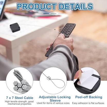 PATIKIL 3.3ft (1M) Retractable Remote Control Cable Tether 2N, 3PCS Remote Control Security Lanyard Lock Adjustable Locking Leash with Rope Locks for TV Phone Tablets Showroom, Black - color: Black, size: 3.3ft
