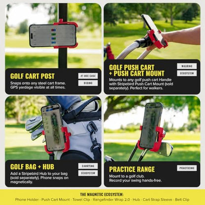 Stripebird PRO Magnetic Golf Cart Phone Holder & Caddy, N52 Magnets - color: Red