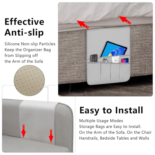 Remote Control Holder for Armchair Caddy, Remote Holder with 5 Pockets - color: LightGray, size: 35"x12.4"