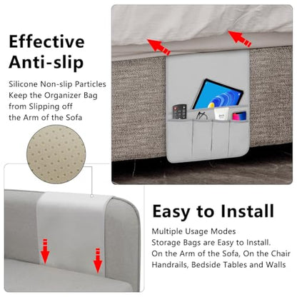 Remote Control Holder for Armchair Caddy, Remote Holder with 5 Pockets - color: LightGray, size: 35"x12.4"