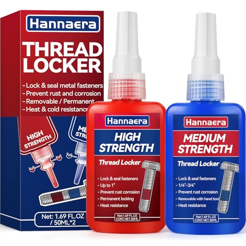 Thread Lock Blue and Red, Threadlocker Removable & Permanent, Thread Locker for Nuts, Bolts, Fasteners and Metals, Against Losening and Leakage (Medium 50 ml *1 + High 50 ml *1) - size: 50ml2pack