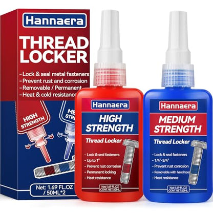 Thread Lock Blue and Red, Threadlocker Removable & Permanent, Thread Locker for Nuts, Bolts, Fasteners and Metals, Against Losening and Leakage (Medium 50 ml *1 + High 50 ml *1) - size: 50ml2pack