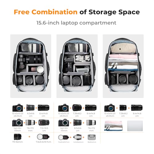 K&F CONCEPT Camera Backpack,25L Large Capacity Camera Bag for Photographers - color: 01-black-grey, size: 25L