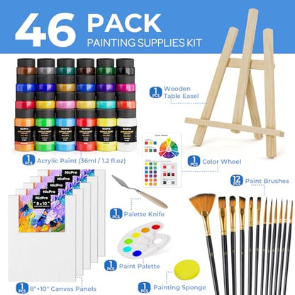 Nicpro 46PCS Acrylic Paint Canvas Set for Adults with 24 Paints (36ML) - color: 24 colors