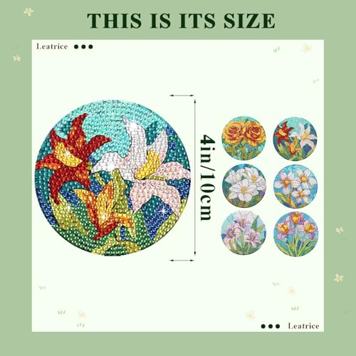 Leatrice 6 Pcs Diamond Art Coasters Small Diamond Painting Kits for Adults - color: BB flower a