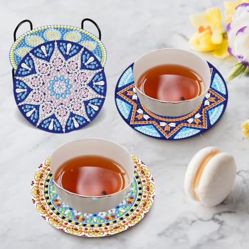 8Pc Diamond Art Coasters Holder Cork Pads, Diamond Painting Coasters 4x4 In - color: Boho Mandala Diamond Art Coasters