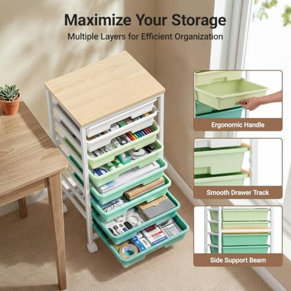 Pipishell Rolling Cart with 8 Drawers, Craft Storage Cart, Green Gradient - color: Green Gradient, size: 8-Drawers