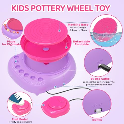 Pottery Wheel for Kids, Complete Kit with Air-Dry Clay, Ages 8-12 - color: Pink
