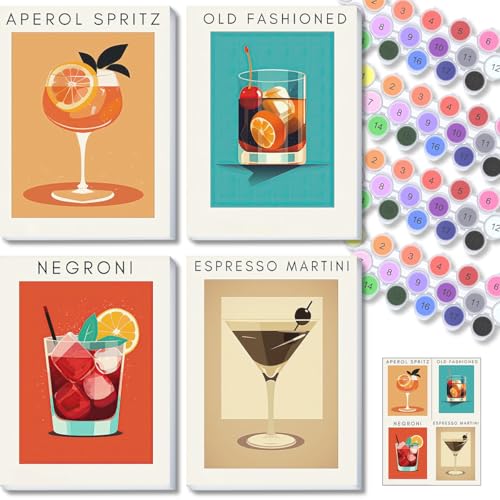 4 Pack Small Framed Paint by Numbers Kit for Adults Beginner 8x12 Inch - color: Cocktail