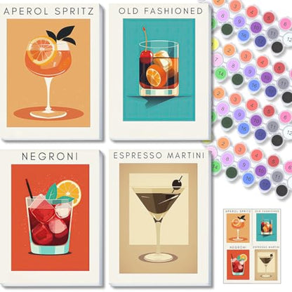 4 Pack Small Framed Paint by Numbers Kit for Adults Beginner 8x12 Inch - color: Cocktail