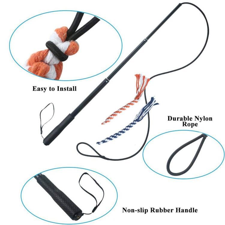 ASOCEA Dog Extendable Teaser Wand Pet Flirt Stick Pole Puppy Chasing Tail Interactive Toy for Small Medium Large Dogs Training Playing Exercise - color: Black