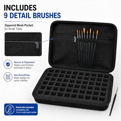 Model Paint Storage Case for Testors, Holds 60 Bottles, Paints Not Included - color: Black