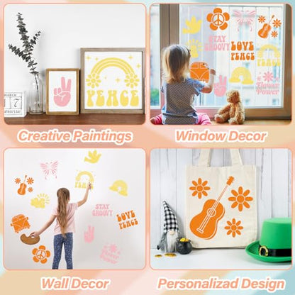 36pcs Groovy Hippie Drawing Stencil for Kids 8 Inch Sidewalk Chalk Stencils - style: Groovy