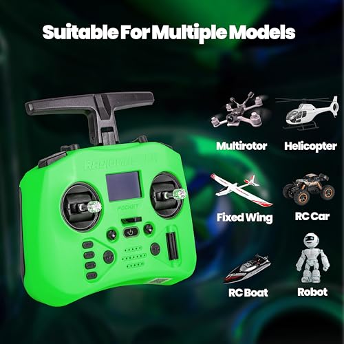Radiomaster Pocket ELRS Remote Controller Portable Hall Gimbal EdgeTX 2.10.5 Transmitter with LED Light for FPV Drone/RC Helicopter&Car Boats&Multirotor (Battery Not Included) - color: Green
