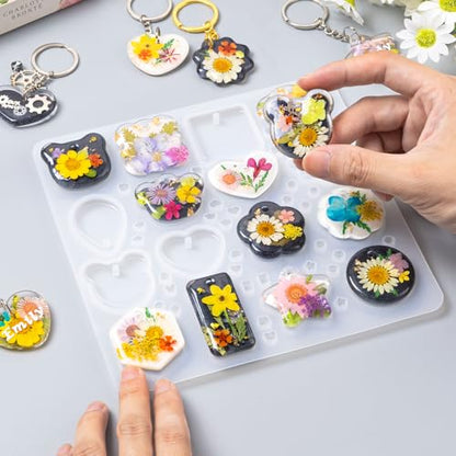 LET'S RESIN Keychain Resin Molds Silicone, 16 Cavity Pendant Casting Mold - color: Geometric Keychain Molds