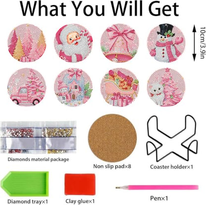 XUCNWL 8 PCS Diamond Art Coasters Christmas with Holder, 4X4 Inch - color: Christmas-3