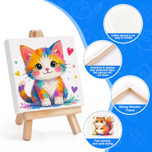 ESRICH 12 Pack Mini Canvas with Easel Set, 4x4” Small Canvases for Painting - size: 4x4in 12pack