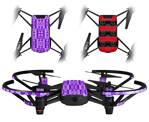 Skin Decal Wrap 2 Pack Compatible with DJI Ryze Tello Skull and Crossbones Pattern Purple Drone NOT Included