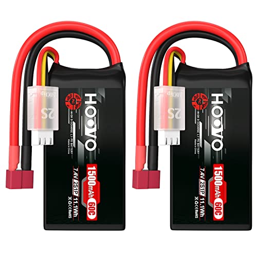 HOOVO 2S 7.4V 1500mAh 60C RC Lipo Battery Pack with T Connector 2 Packs