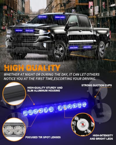 XRIDONSEN 2x 10.7 Inch Blue Emergency Lights Windshield Strobe Light Bar - color: Blue
