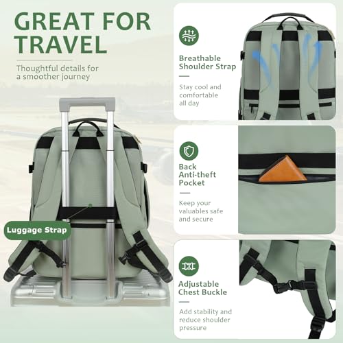 EMPSIGN 40L Travel Backpack for Women & Men - color: Beige/Light Green/Army Green