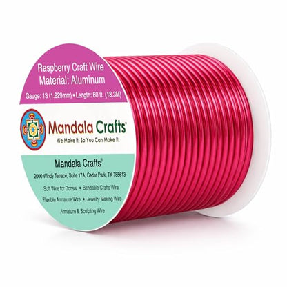 Mandala Crafts 13 Gauge Raspberry Anodized Aluminum Craft Wire, 60 FT - color: Raspberry, size: 13 Gauge