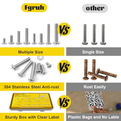 358PCS #6-32#8-32#10-24 Pan Head Machine Screws Nuts Assortment Kit - size: SS #6#8#10 358pcs
