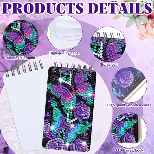Fuyoooo 12 Pcs Flower Butterfly Diamond Art Notebook Kits for Adults - style: Flower Butterfly