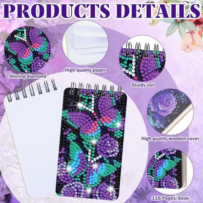 Fuyoooo 12 Pcs Flower Butterfly Diamond Art Notebook Kits for Adults - style: Flower Butterfly