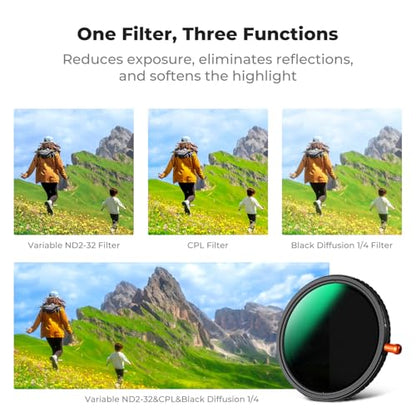 K&F CONCEPT 72mm Black Diffusion 1/4 & Variable ND2-32 & Polarizing-in 1 - size: 72mm