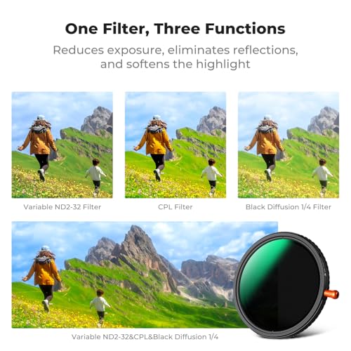 K&F CONCEPT 58mm Black Diffusion 1/4 & Variable ND2-32 & Polarizing-in 1 - size: 58mm
