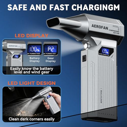 Compressed Air Duster, 160000RPM Cordless Electric Air Duster, LED Light